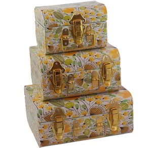 Trio de baúles de almacenamiento de metal estilo industrial rústico con esquinas reforzadas, organizador vintage para interiores de loft. - Product Image 2