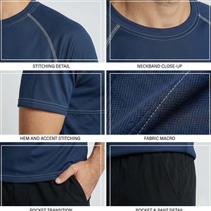 High Quality Moisture Wicking Blank Men's Sports Activewear T Shirt Blue Raglan Sleeve Workout <b>Tee</b> - Product Image 4