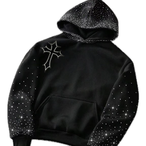 Sweat à capuche streetwear pour homme, 100% coton, avec strass et étoiles brillantes, hiver, écologique, respirant, avec poche, coupe classique, décontracté - Product Image 1