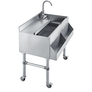 Bac à glace commercial certifié NSF avec robinet d'évier, 60 Qt, en acier inoxydable, couvercle coulissant, 24 x 19 x 35 pouces - Product Image 1