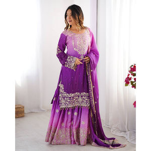 Collection de costumes Sharara en soie Chinnon de haute qualité avec broderie et travail de sequins pour les mariages et les fêtes - Product Image 1