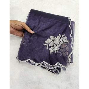 ผ้าส่าหรีผ้าไหมผ้าทอลายทแยงสีฟ้า - Product Image 1