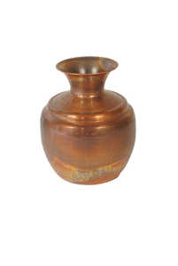 Vase de table en cuivre rustique, finition martelée, pot rond en métal à large ouverture, motif embossé exquis, intérieur sophistiqué - Product Image 2