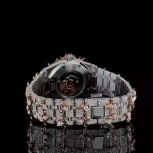 Montre Classique de Luxe en Or Rose de Haute Qualité avec Diamants Moissanite VVS Sertis, Affichage Analogique, Style Hip Hop, Verre Quartz pour Affaires - Product Image 4