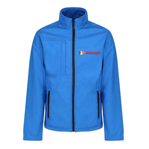 Blue <b>Men's</b> <b>Soft</b> <b>Shell</b> <b>Jacket</b> With Zip Fly And Front Logo Regular Fit Water Resistant Outdoor Wear Autumn Season - Product Image 1