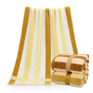 Yellow Gold Striped Beach <b>Towel</b> Soft Absorbent Rectangle Bath <b>Towel</b> for Home Hotel Use - Product Image 1