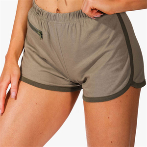 Women's Gray Solid Knitted Shorts High Waist <b>Elastic</b> Waist Sporty Style Breathable Regular Fit - Product Image 5