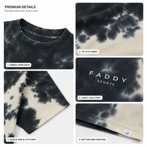 เสื้อยืดคอตตอนหนาน้ำหนักมากทรงโอเวอร์ไซส์ ลายมัดย้อม สกรีนโลโก้ได้ ล้างสีแบบแอซิดวอช สไตล์วินเทจ สตรีทแวร์ ไหล่ตก ทรงหลวมใส่สบายสำหรับผู้ชาย - Product Image 4