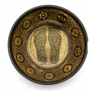 Bol chantant décoratif artisanal en métal gravé, rond, sculpté, doré, pour la méditation - Product Image 4