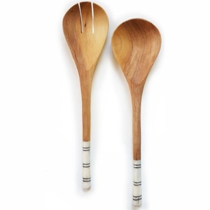Juego de utensilios para ensalada de madera natural ecológica, cucharas de cocina de madera hechas a mano con mango largo, utensilios de cocina para servir y mezclar ensaladas - Product Image 1
