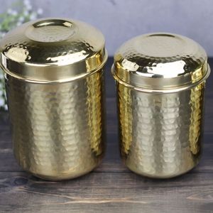 Boîte de rangement en cuivre artisanale de qualité supérieure avec couvercle, conteneur de cuisine pour thé, café, sucre, épices, aliments secs, organisateur de rangement - Product Image 1