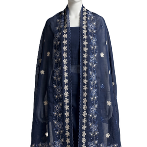 Women Navy Blue Swiss Voile <b>Shawl</b> Floral Embroidery Breathable Daily Wear Elegant Scarf <b>Wrap</b> - Product Image 1