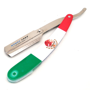 Navaja de afeitar profesional de acero inoxidable con mango de bandera mexicana, tipo Cut Throat, con bloqueo de seguridad, para barbería y afeitado manual - Product Image 4