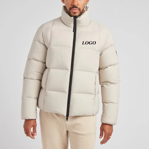 Chaqueta de Plumón Beige para Hombre, Cuello Alto, Cierre de Cremallera, Resistente al Viento, Informal, para Invierno, Color Sólido, Corte Regular - Product Image 1