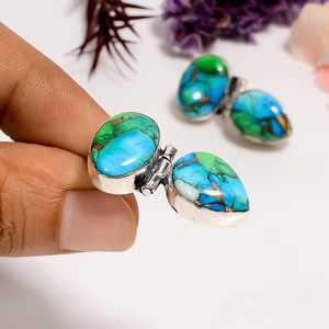 Peacock Green <b>Turquoise</b> Sterling Silver <b>Stud</b> <b>Earrings</b> Handmade Gemstone Minimalist Jewelry Gift - Product Image 1