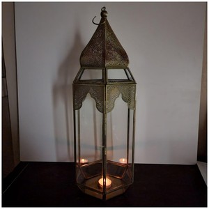 Reliable Quality Hexagon <b>Brass</b> <b>Lantern</b> With Candle Holder For Home Decoration Durable Finish - Product Image 1
