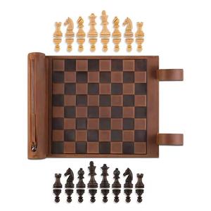 High Grade Personalized Roll-up Engraved Leather Chess Set Premium Game Accessory for Indoor Outdoor <b>Entertainment</b> - Product Image 3