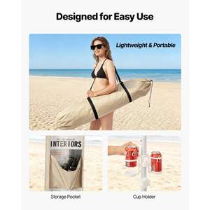 Carpa de Playa Khaki Cabana de 8 x 8 pies con Paredes Laterales, Protección UPF 50+, Fácil de Instalar, Bolsillos para Arena, Toldo Ajustable - Product Image 6