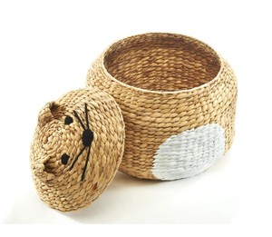 Handwoven Water Hyacinth Animal Storage <b>Basket</b> with Lid Cat Shaped <b>Wicker</b> Toy <b>Basket</b> for Kids Nursery, Playroom, Bedroom - Product Image 2