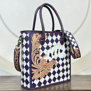 Bolso tote a cuadros morado y blanco estilo occidental, de gran venta, con nuevo diseño de cartas de póker, bolso de hombro cruzado para la noche, para damas. - Product Image 4