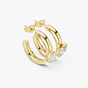 Boucles d'oreilles créoles Huggie en or jaune 9K avec diamant de laboratoire en forme de poire de 1,90 carat, serti clos, vente en gros, bijoux personnalisés OEM - Product Image 4