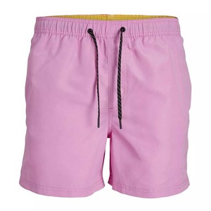 Short de bain décontracté pour homme en toile écologique jaune uni, taille mi-haute élastique, séchage rapide, longueur courte - Product Image 6