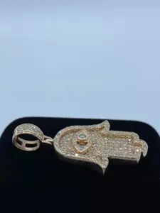 Pendentif Main de Hamsa en Moissanite, Argent Sterling 925 Plaqué Or, Charme Œil Protecteur, Collier de Luxe Vintage Sertie de Diamants TISHYA DIAMOND - Product Image 6