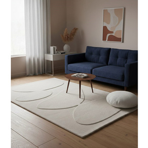 Alfombra Moderna de Lana Hecha a Mano, Diseño Abstracto, Alfombra Neutral para Área de Estar, Alfombra Suave para el Hogar - Product Image 2