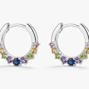Pendientes de Aro con Corazón de Circonita Arcoíris, Estilo Bohemia, Chapados en Plata y Tono Dorado, para Mujer, Regalo para Fiesta - Product Image 1