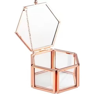 Vintage Square Brass Glass Jewelry <b>Box</b> Decorative Gold Metal Frame <b>Clear</b> Glass Display Organizer With <b>Lid</b> For Home Decoration - Product Image 3