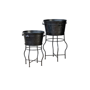 Bañera ovalada grande vintage de metal galvanizado negro con soporte y asas, perfecta para vino y champán, en oferta. - Product Image 6