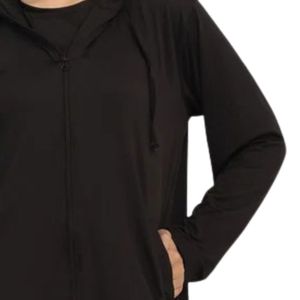 Cárdigan largo con capucha para mujer, negro, de manga larga, ligero, informal, con bolsillos, para usar en capas - Product Image 3
