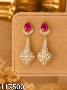 Boucles d'oreilles pendantes de luxe PingBling en laiton plaqué or avec zircon rouge en forme de goutte, bijoux fantaisie pour femme, idéales pour mariages et soirées - Product Image 1