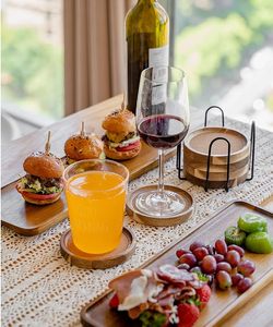 Handmade Acacia Wood <b>Drink</b> <b>Coaster</b> Set with Metal Holder Round Wooden <b>Coasters</b> with Cork Top Rustic Beverage <b>Coasters</b> for Coffee - Product Image 3