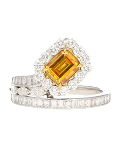 Bague Cocktail Citrine pour Femme, Plaqué Or 18K, Pierre Naturelle Taille Émeraude, Sertissage à Griffes, Style Fiançailles Glamour, Plaqué Argent 925 - Product Image 1