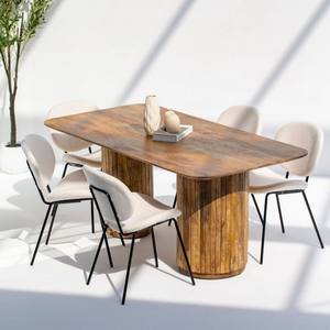 Table à manger ronde en bois longue Vandana Zentrix Stellar avec pieds ronds, design contemporain fait main et massif - Product Image 1