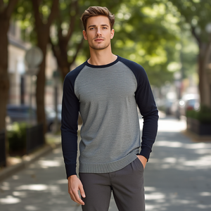 เสื้อยืดแขนยาวทรงปกติแบบถักสำหรับผู้ชาย - Product Image 2