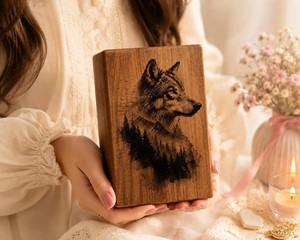 Urne commémorative personnalisée pour animaux de compagnie, en bois gravé, boîte de crémation, souvenir de la faune forestière, urne en bois personnalisée pour animaux de compagnie et humains - Product Image 2