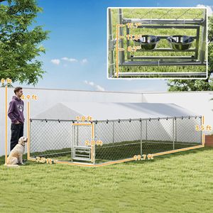 Cuccia per Cani da Esterno Regolabile 20 x 7,5 x 5 piedi con Copertura Impermeabile Anti-UV, Porta Bloccabile e Ciotole - Arredo per Animali Domestici - Product Image 3