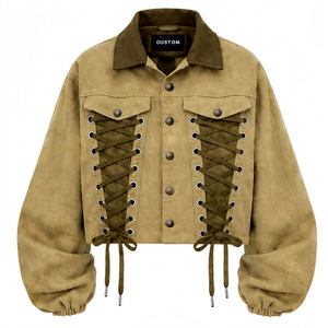 Chaqueta Corta Personalizada con Cordones, Mangas Anchas, Estilo Urbano, Cierre de Botones, Estilo Utilitario, Prenda Exterior Moderna para Unisex - Product Image 1