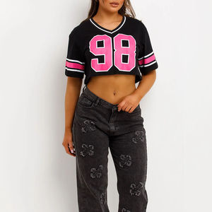 Camisetas Personalizadas de Fútbol Americano para Mujer, 100% Poliéster, Transpirables, Manga Corta, Hombros Caídos, Cuello en V, para Verano - Product Image 3