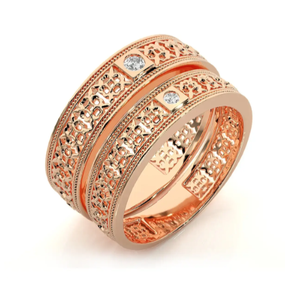 925 Sterling Silver Rose Gold Plated Ornate <b>Couple</b> <b>Rings</b> with Cubic Zirconia Christian Romantic Style - Product Image 2
