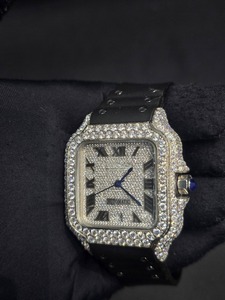 Reloj de lujo con diamantes cuadrados para hombre, automático, mecánico, caja de acero inoxidable, correa de cuero, indicador de fecha, esfera analógica, joyería de moda - Product Image 3