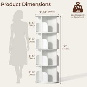 Librería Giratoria de 4 Niveles, Librería Giratoria de 360 Grados con Protector de Seguridad, Almacenamiento de PVC que Ahorra Espacio, Color Blanco - Product Image 3