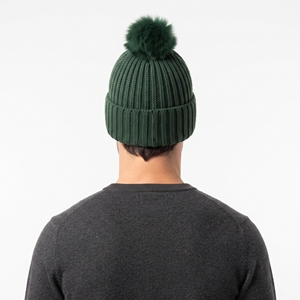 Bonnet unisexe chaud en tricot torsadé vert épais, doux et côtelé, avec pompon personnalisé pour activités de plein air - Product Image 2