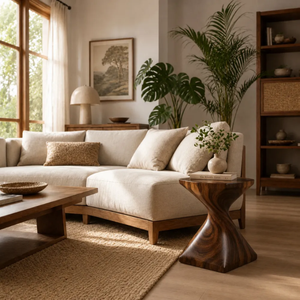 Contemporary Artistic Solid Suar Wood <b>Side</b> <b>Table</b> Twist Accent <b>Table</b> Walnut Finish Durable Luxury Living Room Furniture - Product Image 4