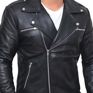 Chaqueta de Cuero de Excelente Calidad, MOQ Bajo, Chaqueta de Cuero 100% Genuino, Chaqueta de Cuero Negra Sólida Personalizada para Hombre - Product Image 4