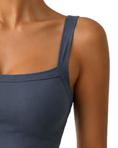 Top Corto Azul con Cuello Cuadrado para Mujer, Sin Mangas, de Algodón y Elastano, Elástico, para Fitness, Yoga, Casual, Verano, Diseño Personalizado - Product Image 4