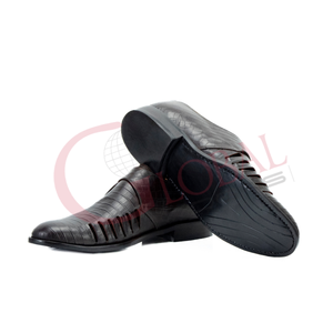 Chaussures habillées de luxe pour hommes à boucle simple en cuir texturé crocodile, pour affaires, mariage, à enfiler, style mode - Product Image 2