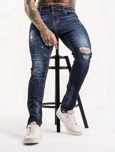 Pantalones Vaqueros Ajustados de Lona Azul Desgastada para Hombre, Transpirables, Ecológicos, de Alta Calidad, Antibacterianos, de Pierna Recta - Product Image 3